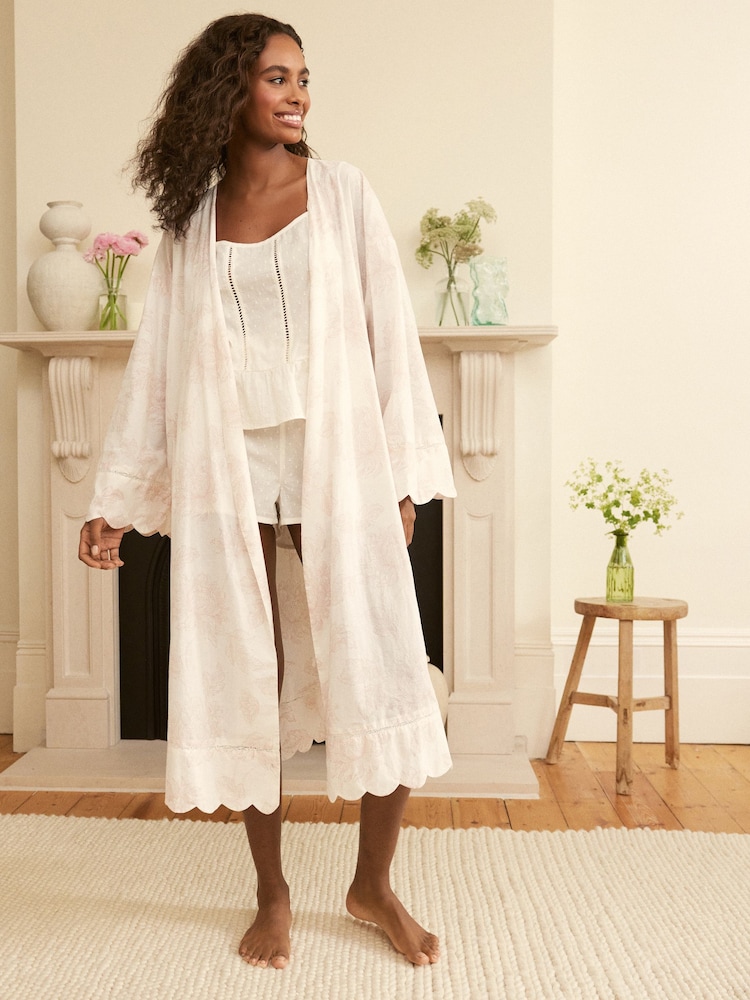 Laura Ashley Cream Stratton Floral Print 100% Cotton Wrap Robe - Image 1 of 7