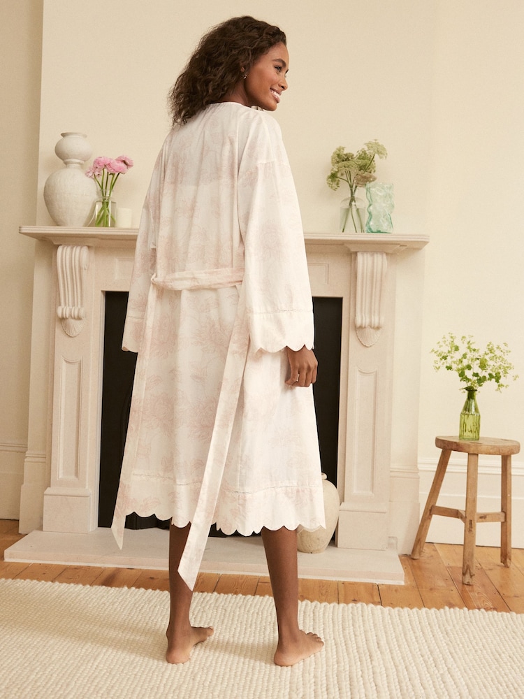 Laura Ashley Cream Stratton Floral Print 100% Cotton Wrap Robe - Image 2 of 7