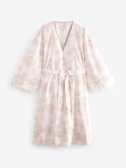 Laura Ashley Cream Stratton Floral Print 100% Cotton Wrap Robe - Image 6 of 7