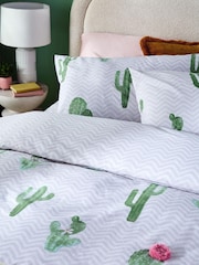 Multi Cactus Pom Pom Bedding Duvet Cover and Pillowcase Set - Image 2 of 4
