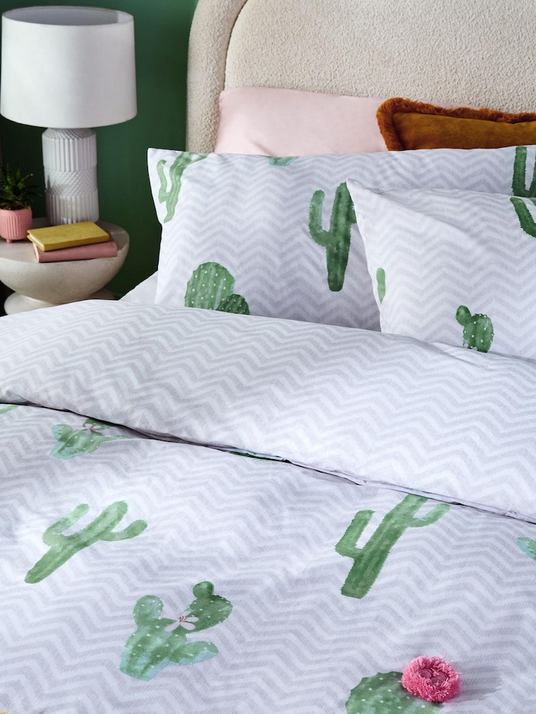 Multi Cactus Pom Pom Bedding Duvet Cover and Pillowcase Set - Image 2 of 4