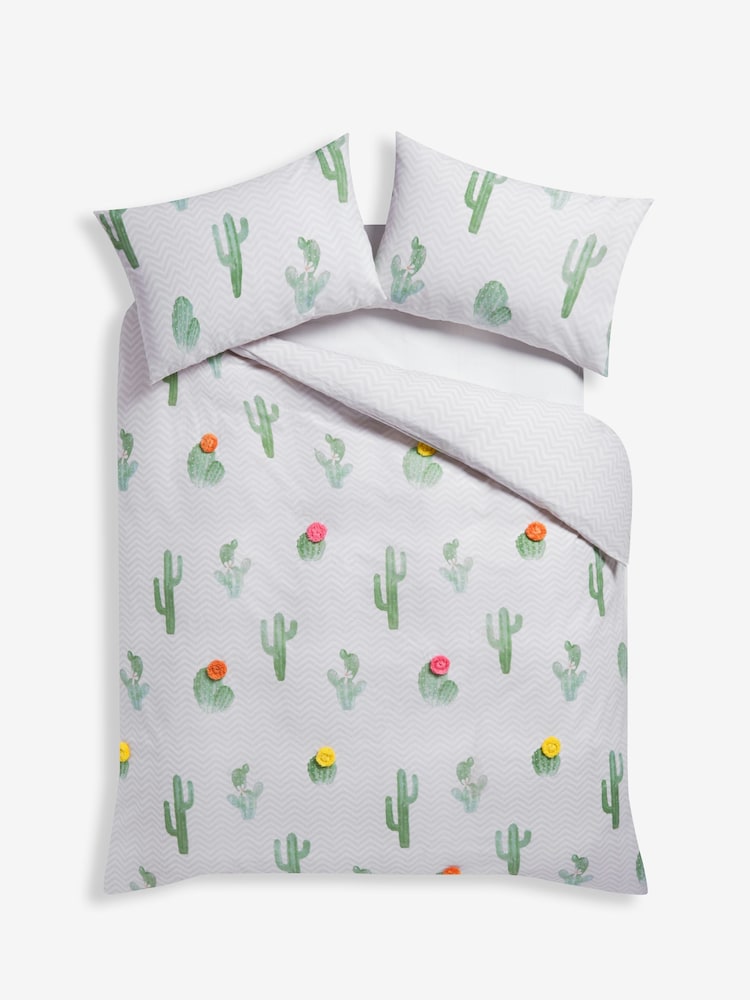 Multi Cactus Pom Pom Bedding Duvet Cover and Pillowcase Set - Image 4 of 4
