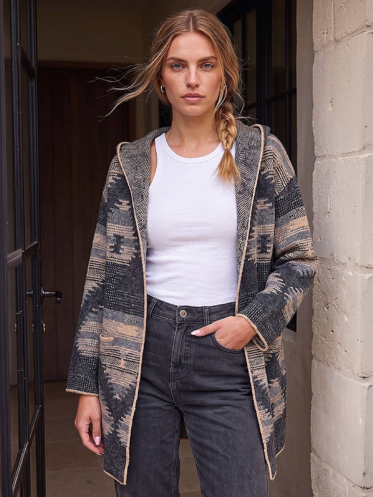 Roman Brown Hooded Cardigan - Image 1 of 4 Roman Brown Hooded Cardigan - Image 1 of 4