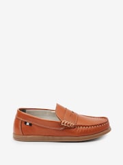 Tan Brown Leather Slip-On Penny Loafers - Image 1 of 4