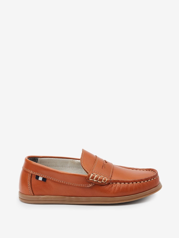 Tan Brown Leather Slip-On Penny Loafers - Image 1 of 4