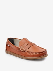 Tan Brown Leather Slip-On Penny Loafers - Image 2 of 4