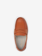 Tan Brown Leather Slip-On Penny Loafers - Image 3 of 4