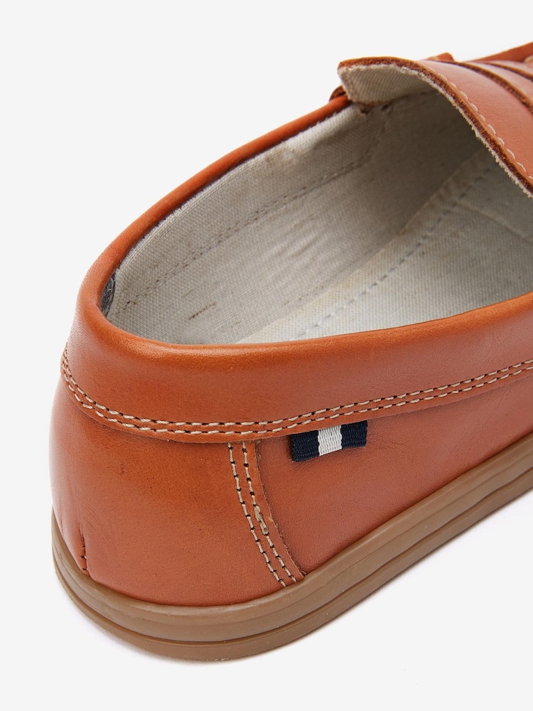 Tan Brown Leather Slip-On Penny Loafers - Image 4 of 4