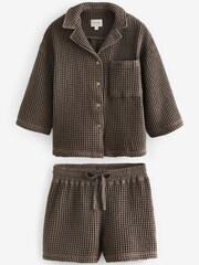 Chocolate Brown Waffle Button Through Short Set Pyjamas - Image 6 of 9