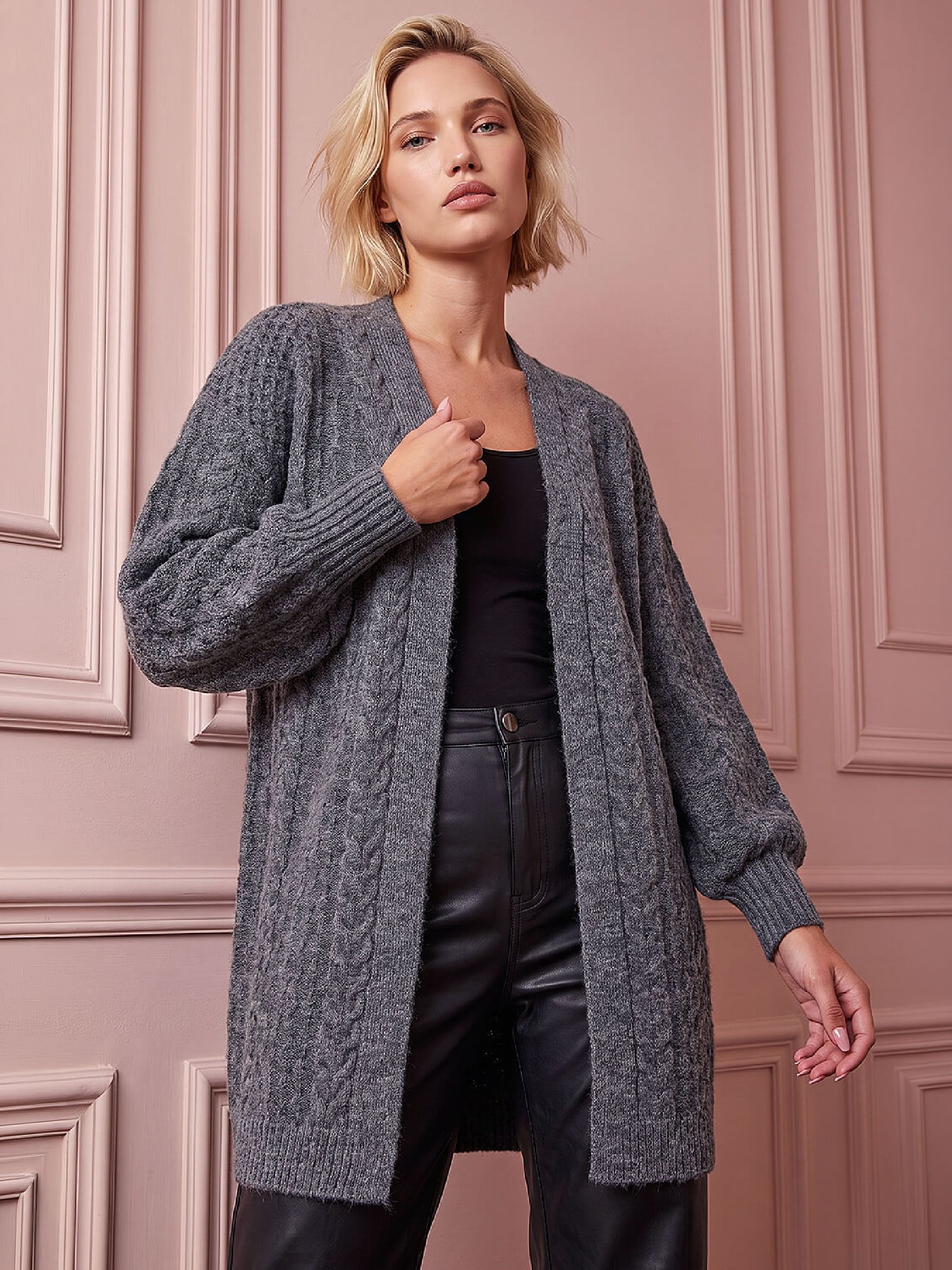 Roman Dark Grey Chunky Cable Cardigan - Image 2