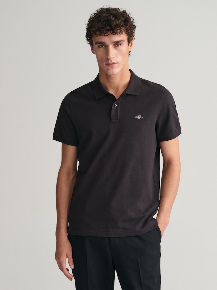 GANT Black Regular 100% Cotton Shield Polo Shirt - Image 1 of 5