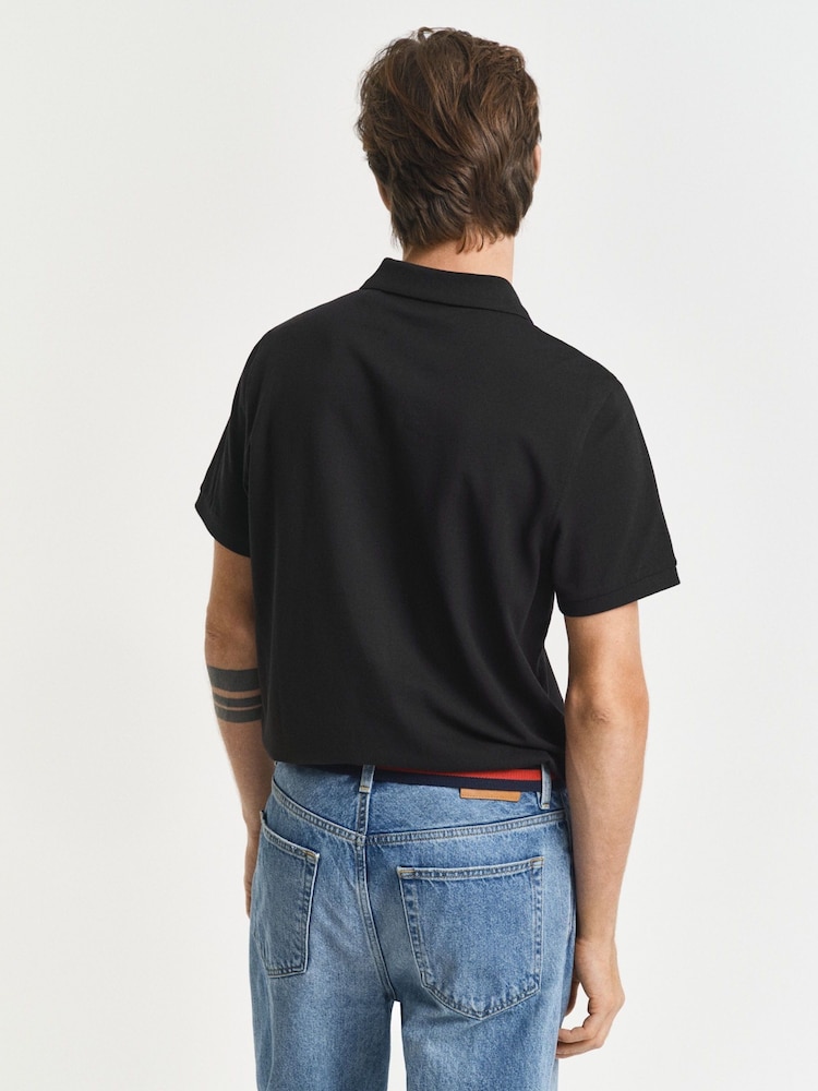 GANT Black Regular 100% Cotton Shield Polo Shirt - Image 2 of 4 GANT Black Regular 100% Cotton Shield Polo Shirt - Image 2 of 4
