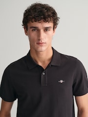 GANT Black Regular 100% Cotton Shield Polo Shirt - Image 4 of 5