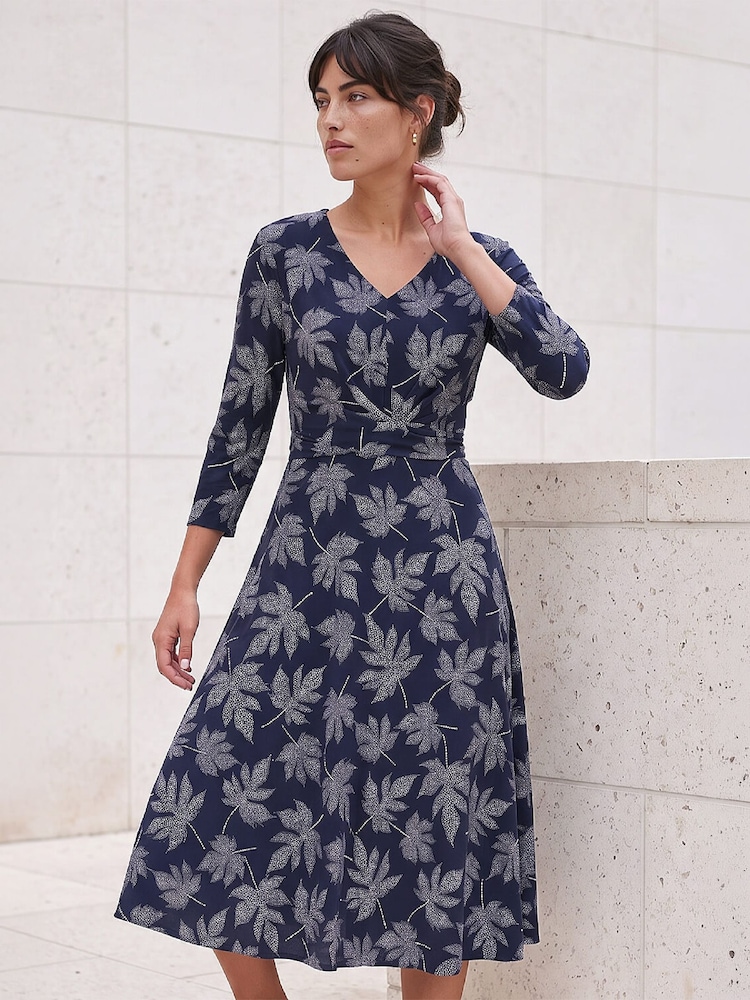 Roman Blue Leaf Puff Cross Dress - Image 1 of 4 Roman Blue Leaf Puff Cross Dress - Image 1 of 4