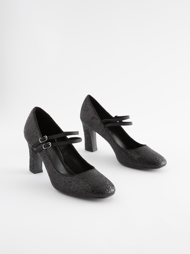 Black Shimmer Regular/Wide Fit Forever Comfort® Mary Jane Shoes - Image 1 of 5