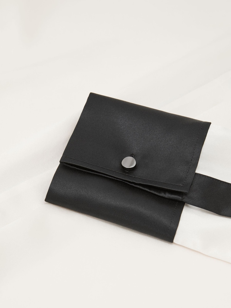 Reiss Ivory/Black Ameira Silk-Satin Tipped Concealed-Placket Shirt - Image 5 of 5 Reiss Ivory/Black Ameira Silk-Satin Tipped Concealed-Placket Shirt - Image 5 of 5