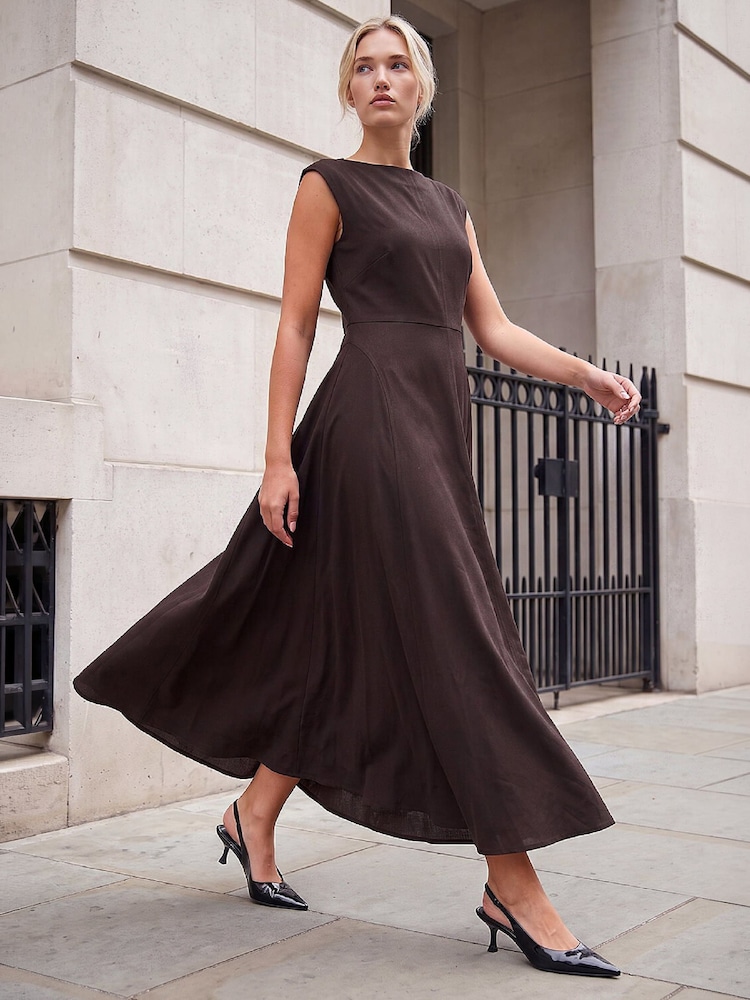 Roman Brown Fit And Flare Dress - Image 1 of 4 Roman Brown Fit And Flare Dress - Image 1 of 4