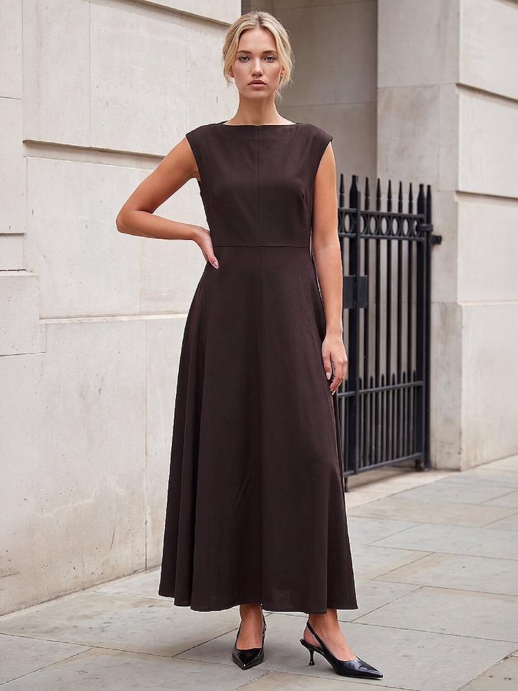 Roman Brown Fit And Flare Dress - Image 2 of 4 Roman Brown Fit And Flare Dress - Image 2 of 4