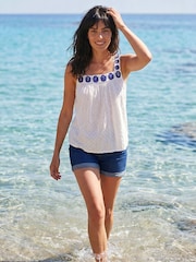 Roman White Embroidered Neck Textured Cami Top - Image 2 of 4