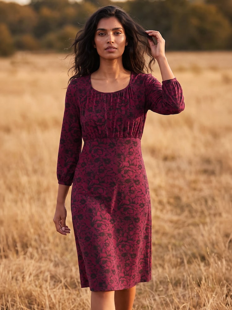 Roman Red Square Neck Floral Dress - Image 1 of 4 Roman Red Square Neck Floral Dress - Image 1 of 4