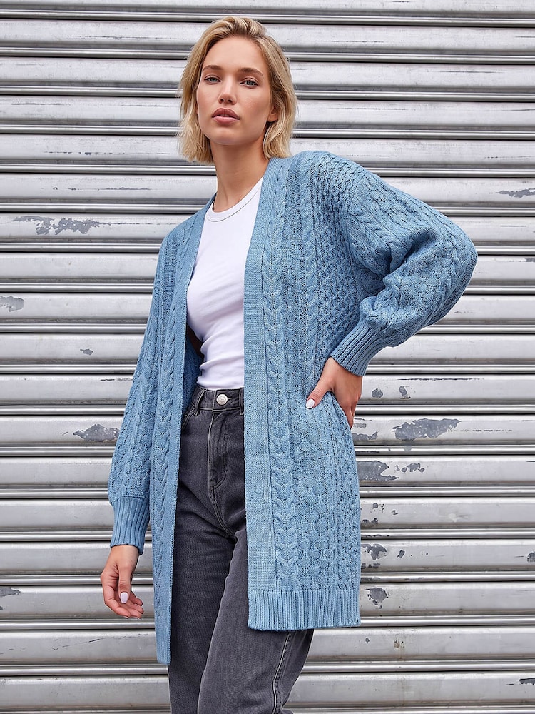 Roman Blue Chunky Cable Cardigan - Image 1 of 4 Roman Blue Chunky Cable Cardigan - Image 1 of 4