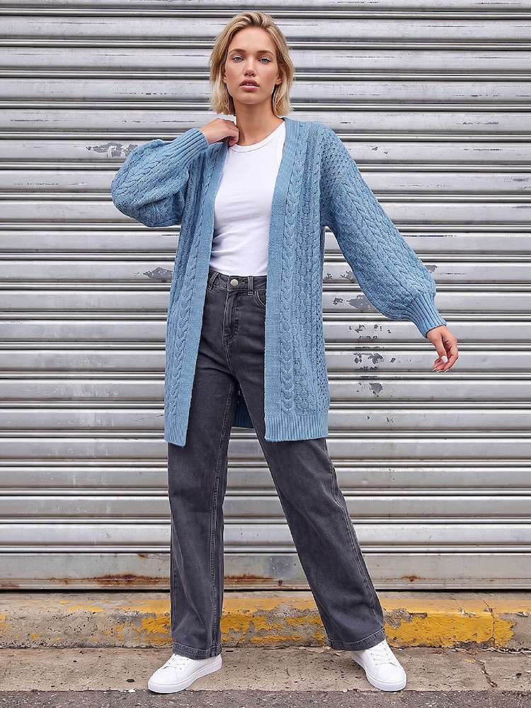 Roman Blue Chunky Cable Cardigan - Image 2 of 4 Roman Blue Chunky Cable Cardigan - Image 2 of 4