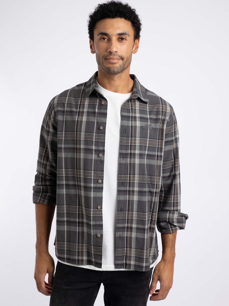Weird Fish Grey Lando Long Sleeve Check Shirt - Image 1 of 7 Weird Fish Grey Lando Long Sleeve Check Shirt - Image 1 of 7