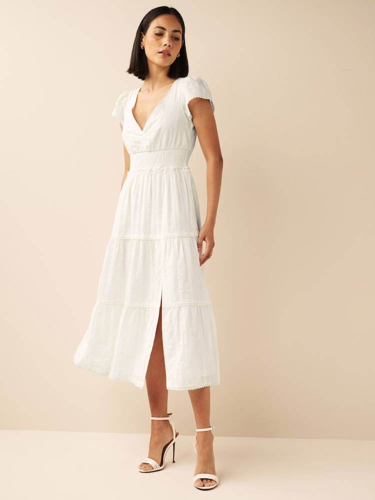 Paige Soledad Tiered Cap Sleeve Midi Dress with Side Slit - Image 1 of 8
