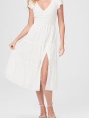Paige Soledad Tiered Cap Sleeve Midi Dress with Side Slit - Image 6 of 8