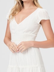 Paige Soledad Tiered Cap Sleeve Midi Dress with Side Slit - Image 7 of 8