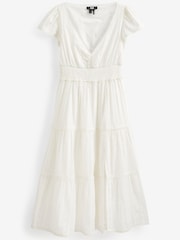 Paige Soledad Tiered Cap Sleeve Midi Dress with Side Slit - Image 8 of 8