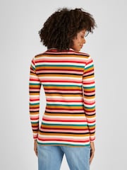 JoJo Maman Bébé Multi Stripe Ribbed Jersey Polo Neck Top - Image 2 of 4