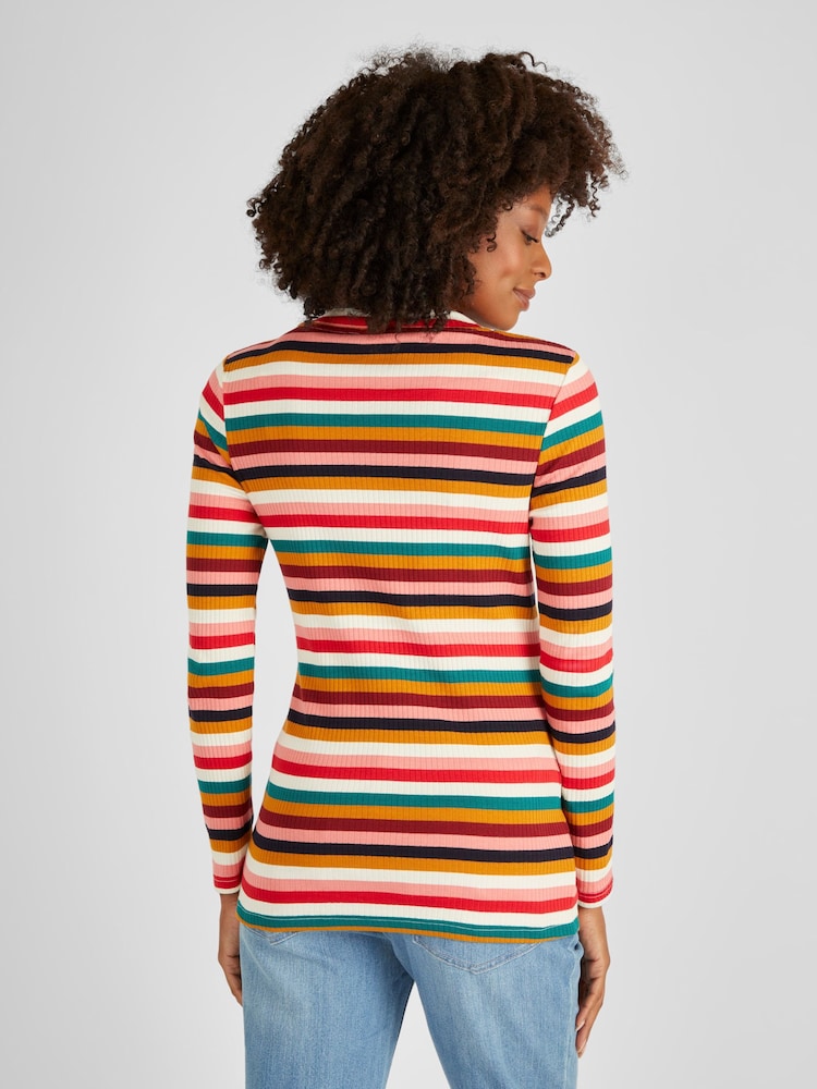 JoJo Maman Bébé Multi Stripe Ribbed Jersey Polo Neck Top - Image 2 of 4