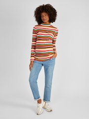 JoJo Maman Bébé Multi Stripe Ribbed Jersey Polo Neck Top - Image 3 of 4