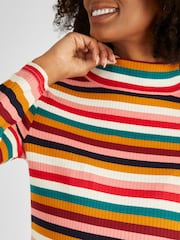 JoJo Maman Bébé Multi Stripe Ribbed Jersey Polo Neck Top - Image 4 of 4