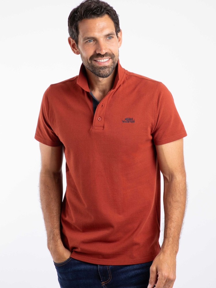 Weird Fish Dark Orange Miles Pique Cotton Polo Shirt - Image 1 of 6 Weird Fish Dark Orange Miles Pique Cotton Polo Shirt - Image 1 of 6