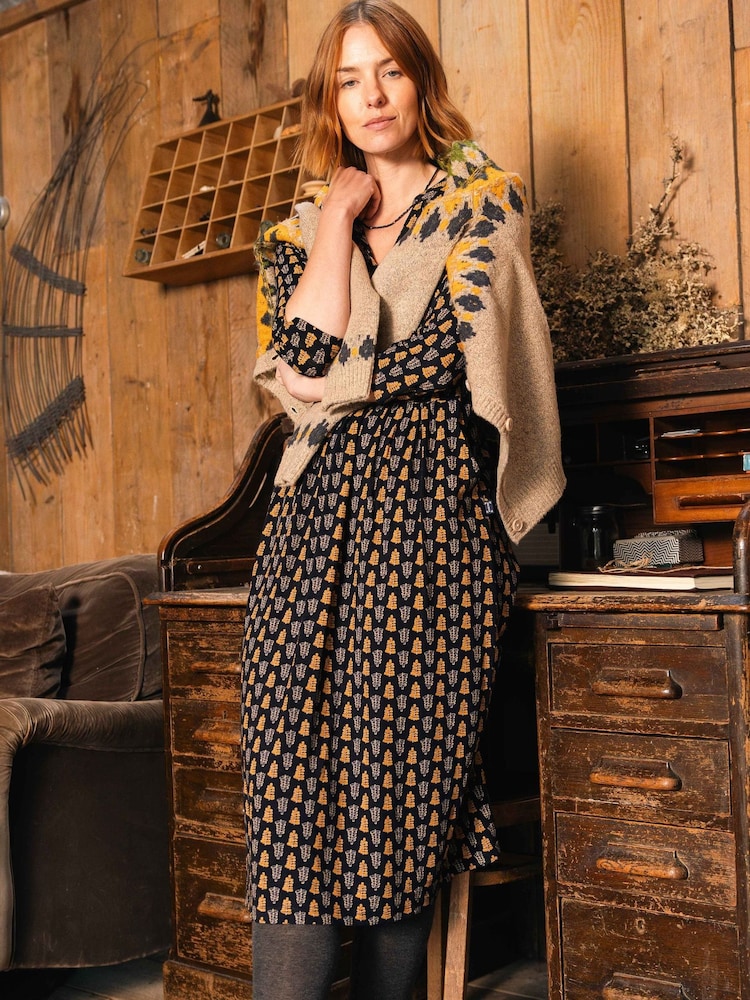 Weird Fish Yellow Isolde Printed Jersey Midi Dress - Image 1 of 8 Weird Fish Yellow Isolde Printed Jersey Midi Dress - Image 1 of 8