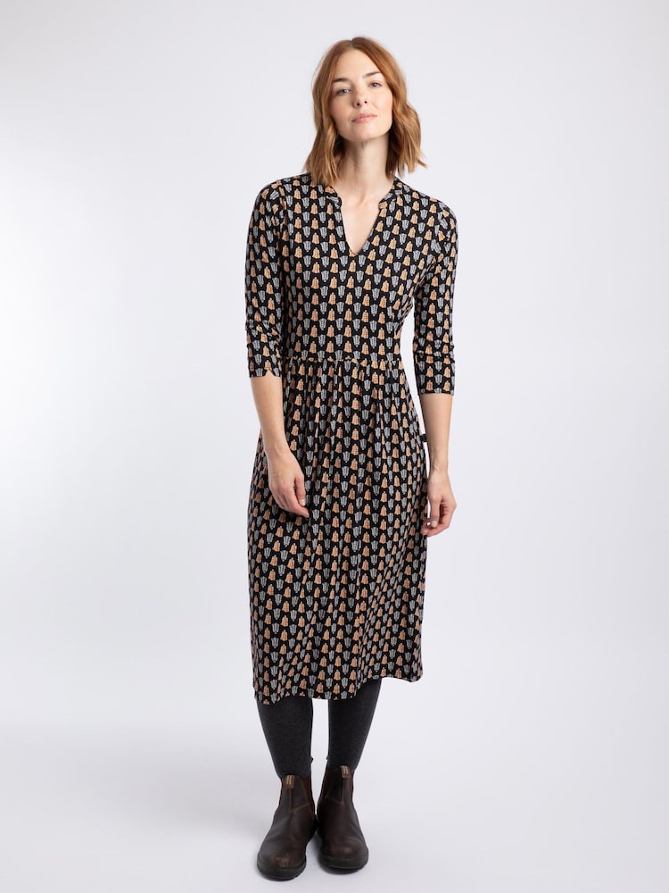 Weird Fish Yellow Isolde Printed Jersey Midi Dress - Image 2 of 8 Weird Fish Yellow Isolde Printed Jersey Midi Dress - Image 2 of 8