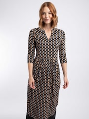 Weird Fish Yellow Isolde Printed Jersey Midi Dress - Image 3 of 8