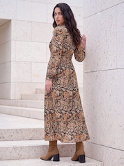 Roman Green Paisley Shirred Midi Dress - Image 3 of 4