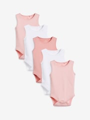 Pink/White 5 Pack Baby 100% Cotton Vest Bodysuits 5 Pack - Image 1 of 9