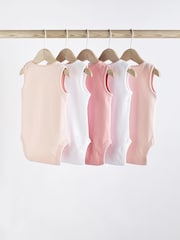 Pink/White 5 Pack Baby 100% Cotton Vest Bodysuits 5 Pack - Image 2 of 9