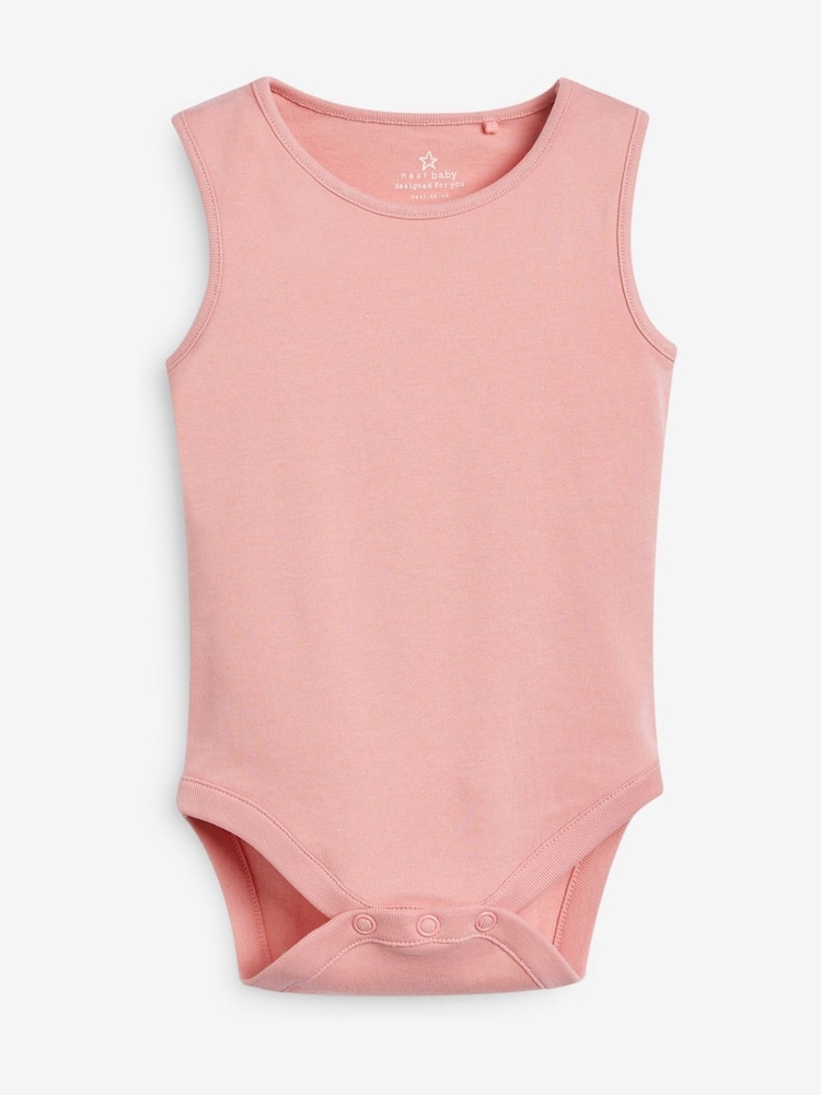 Rose/Blanc - Bébé 100% coton débardeur body 5 Lot - Image 3 of 9