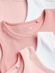 Pink/White 5 Pack Baby 100% Cotton Vest Bodysuits 5 Pack - Image 6 of 9