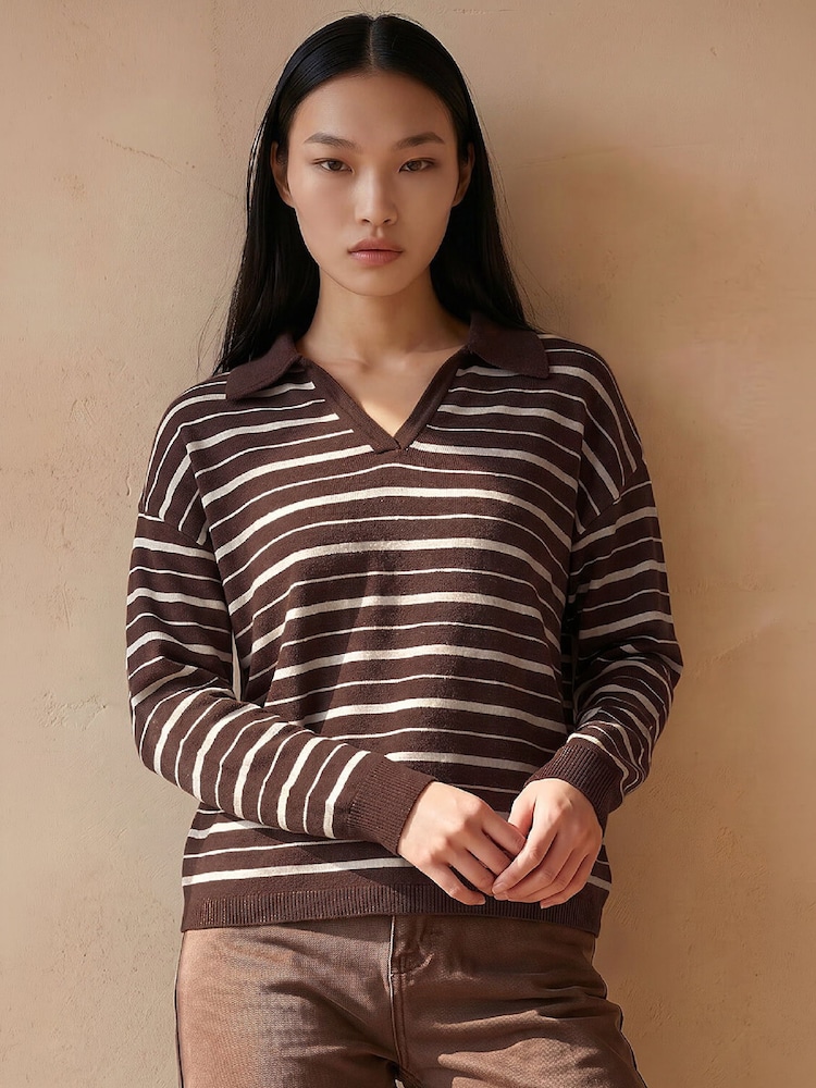Roman Brown Stripe Knit Jumper - Image 1 of 4 Roman Brown Stripe Knit Jumper - Image 1 of 4