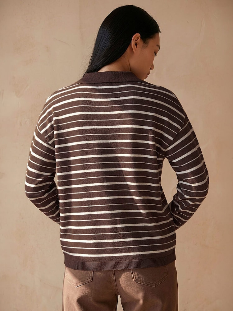 Roman Brown Stripe Knit Jumper - Image 2 of 4 Roman Brown Stripe Knit Jumper - Image 2 of 4