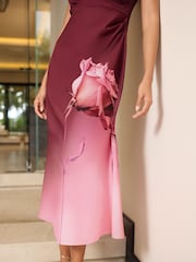 Lipsy Berry Red Drape Front Ruched Midi Off the Body Summer Dress - Image 4 of 4