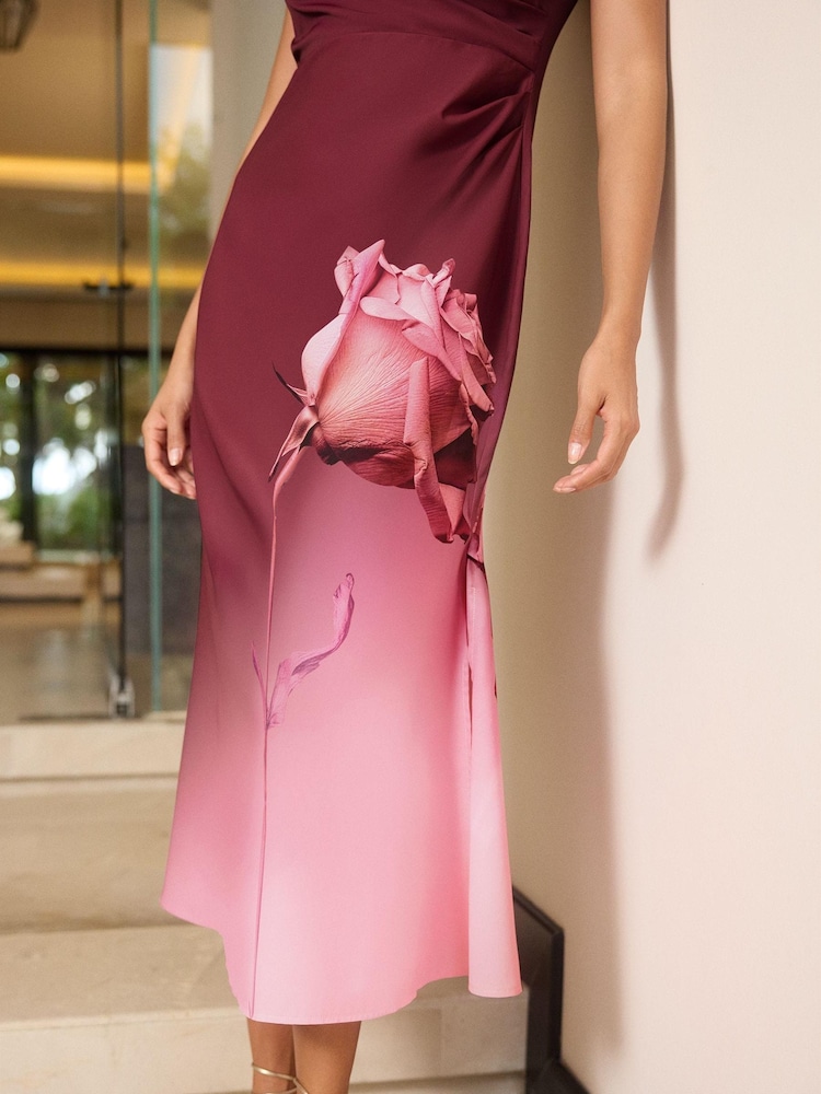 Lipsy Berry Red Drape Front Ruched Midi Off the Body Summer Dress - Image 4 of 4