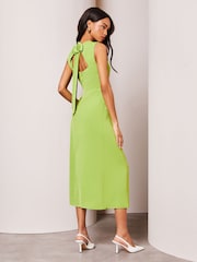 Lipsy Green Drape Front Ruched Midi Off the Body Summer Dress - Image 2 of 4