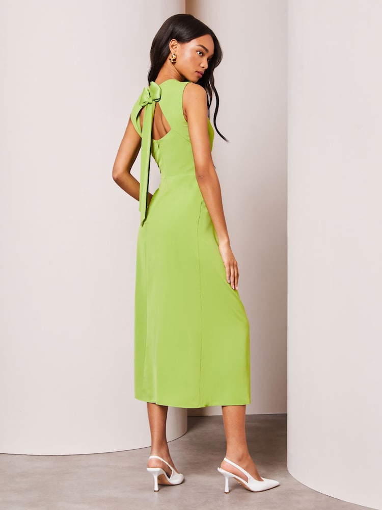 Lipsy Green Drape Front Ruched Midi Off the Body Summer Dress - Image 2 of 4